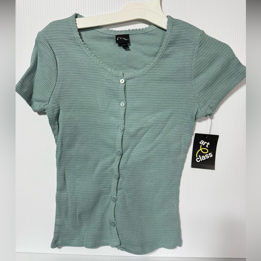 NWT Art Class Girls Teal Green Textured Button-Up Top size L (10-12) and XL (14)
